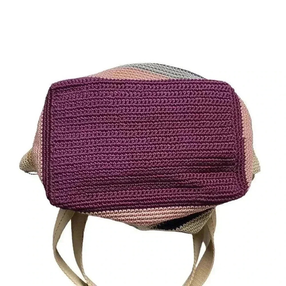 The Sak Mendocino Tote Large Multi Stripe Crochet Double Strap Zip Top Vegan NEW - Picture 9 of 14